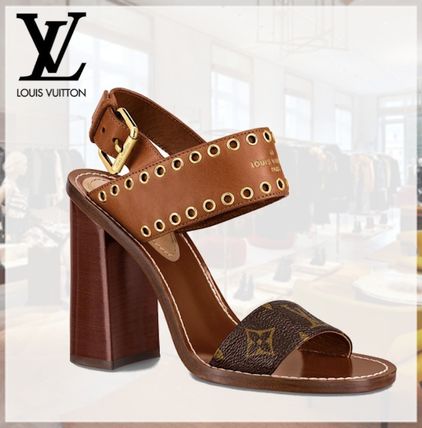 Louis Vuitton Monogram Leather Block Heels Heeled Sandals 