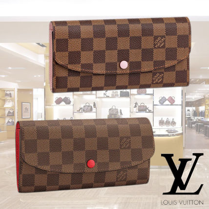 Louis Vuitton DAMIER Other Plaid Patterns Calfskin Leather Logo Long Wallets N60214 N63544 