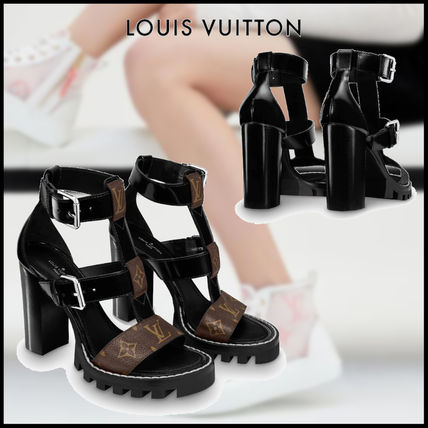 Louis Vuitton MONOGRAM 2020 SS Monogram Open Toe Leather Elegant Style Heeled Sandals 