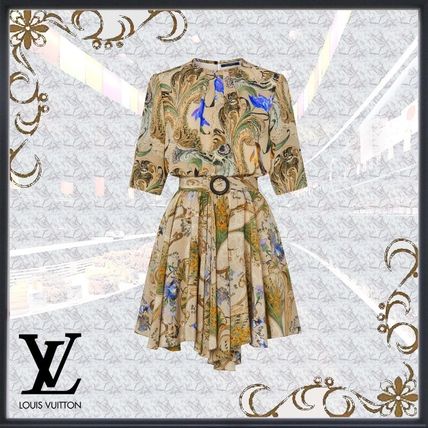 Louis Vuitton 2020 21AW Short Flower Patterns Casual Style Silk Flared U Neck Cotton 1A7T2J 