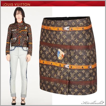 Louis Vuitton 2019 SS Pencil Skirts Short Monogram Leather Mini Skirts 