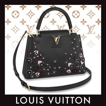 Louis Vuitton CAPUCINES Flower Patterns Studded 2WAY Leather Elegant Style Crossbody 