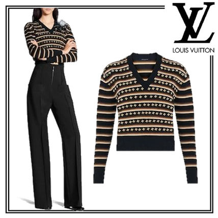 Louis Vuitton MONOGRAM 2020 SS V Neck Striped Sweater 1A7T3B 