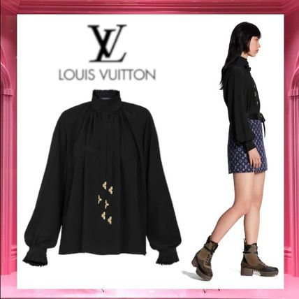 Louis Vuitton 2020 SS Silk Long Sleeves Plain Office Style Elegant Style Logo 
