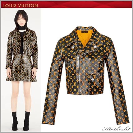 Louis Vuitton 2019 SS Short Monogram Street Style Leather Biker Jackets 