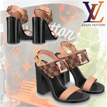 Louis Vuitton Casual Style Plain Leather Block Heels Elegant Style Logo 1A5LV4 