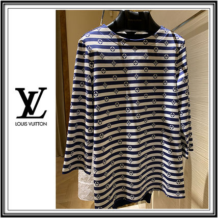 Louis Vuitton 2020 SS Stripes Monogram Street Style Cropped Cotton Logo T Shirts 1A7SRD 