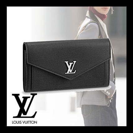 Louis Vuitton MY LOCKME Plain Leather Folding Wallet Logo Long Wallets 