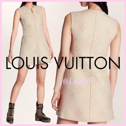 Louis Vuitton MONOGRAM 2020 SS Crew Neck Short Monogram Tight Wool Silk Blended Fabrics 