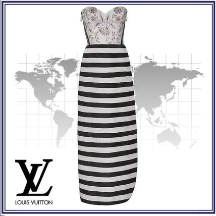 Louis Vuitton 2019 20AW Stripes Tight Silk Long Elegant Style Dresses 