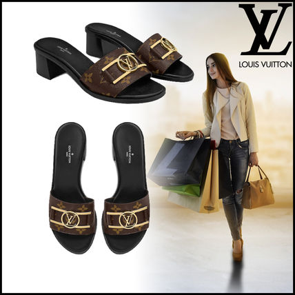 Louis Vuitton 2020 SS Monogram Open Toe Rubber Sole Blended Fabrics Block Heels