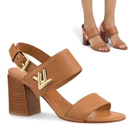Louis Vuitton 2020 SS Open Toe Plain Leather Logo Heeled Sandals LVUVB4D8BRWSF36000 