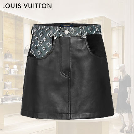 Louis Vuitton Pencil Skirts Short Monogram Street Style Plain Leather 
