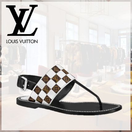 Louis Vuitton Monogram Open Toe Leather Logo Sandals 