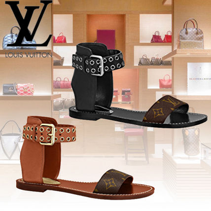 Louis Vuitton Monogram Open Toe Casual Style Leather Sandals 1A63ZZ 1A63ZK 