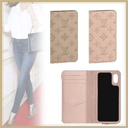 Louis Vuitton MAHINA Mahina Iphone case Unisex Plain Leather Smart Phone Cases 