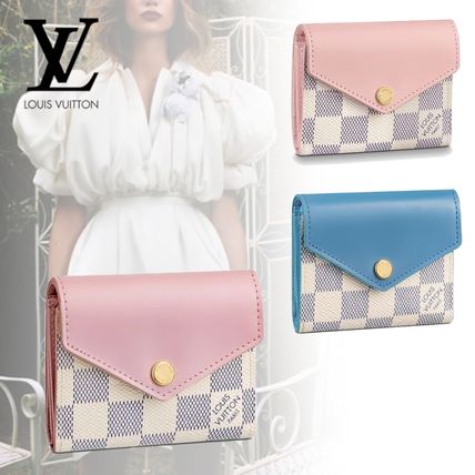 Louis Vuitton DAMIER AZUR Canvas Leather Small Wallet Logo Folding Wallets 