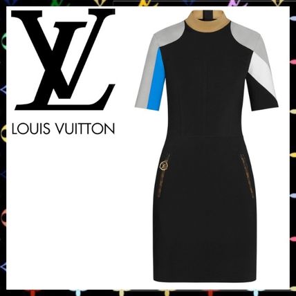Louis Vuitton 2020 SS Lvxlol Short Sleeve Mock Neck Fitted Dress 1A7SDM 1A7SDM 