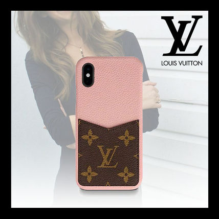 Louis Vuitton Monogram Unisex Leather iPhone XS Logo Smart Phone Cases 