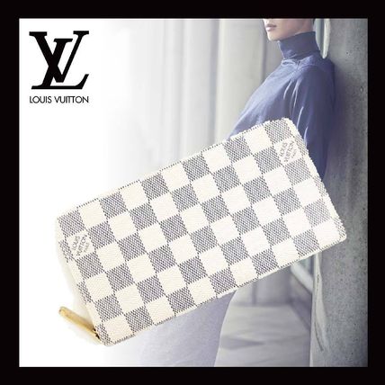 Louis Vuitton DAMIER AZUR Unisex Canvas Leather Long Wallet Logo Long Wallets 