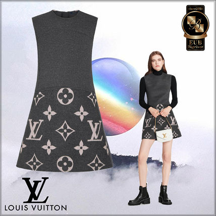 Louis Vuitton MONOGRAM Crew Neck Short Monogram Casual Style A line Wool Sleeveless 