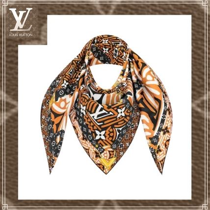 Louis Vuitton Monogram Wool Plain Fringes Logo Knit  Fur Scarves M76489 