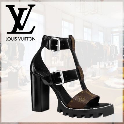 Louis Vuitton Monogram Open Toe Leather Block Heels Logo Heeled Sandals 