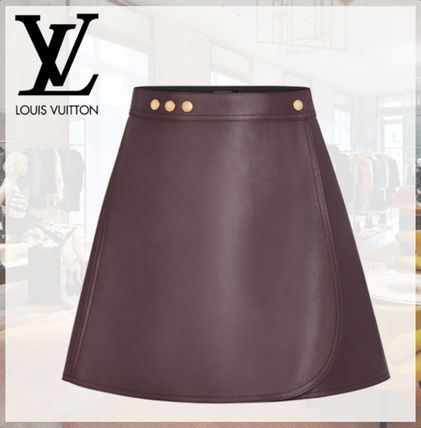 Louis Vuitton Flared Skirts Short Plain Leather Mini Skirts 