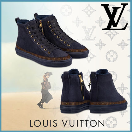 Louis Vuitton Monogram Round Toe Rubber Sole Casual Style Suede Plain 1A5NDY 