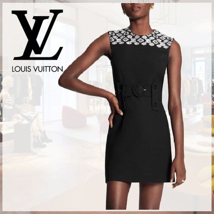 Louis Vuitton Short Flower Patterns Wool Silk Sleeveless Plain Logo 