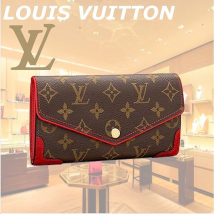 Louis Vuitton 2020 21AW Monogram Calfskin Canvas Bi color Leather Logo Long Wallets M61184 