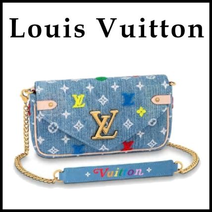 Louis Vuitton 2019 SS Monogram Denim Chain Logo Shoulder Bags 