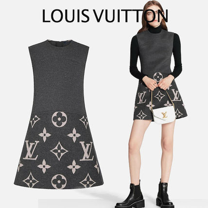Louis Vuitton MONOGRAM 2020 21AW Short Monogram Wool Sleeveless Logo Dresses 