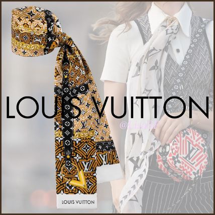 Louis Vuitton MONOGRAM 2020 21AW Monogram Silk Bi color Logo Knit  Fur Scarves 