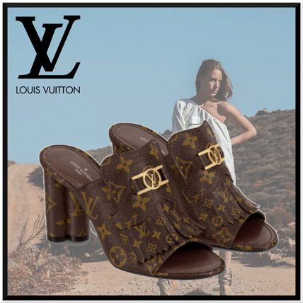 Louis Vuitton 2020 SS Monogram Open Toe Casual Style Leather Block Heels 1A8657 