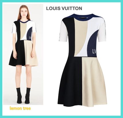 Louis Vuitton 2019 SS Crew Neck Short Wool Flared Short Sleeves Elegant Style Logo 1A51DM 