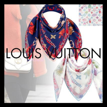 Louis Vuitton 2020 SS Monogram Silk Logo Knit  Fur Scarves M76422 M76423 