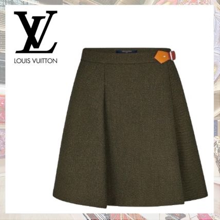 Louis Vuitton 2019 20AW Short Wool Blended Fabrics Plain Leather Mini Skirts 1A5INI 
