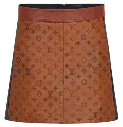 Louis Vuitton 2020 21AW Pencil Skirts Short Monogram Leather Logo Mini Skirts 