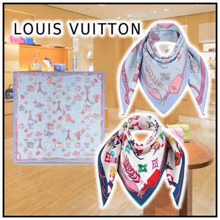 Louis Vuitton 2020 SS 2020 SS CARRE SUMMER blue blanc scarvesshawls lightweight M76425 M76424 