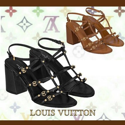 Louis Vuitton 2020 21AW Open Toe Plain Leather Block Heels Party Style Elegant Style 1A869U 1A869F 