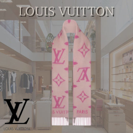 Louis Vuitton MONOGRAM Monogram Cashmere Bi color Fringes Logo Knit  Fur Scarves M76066 