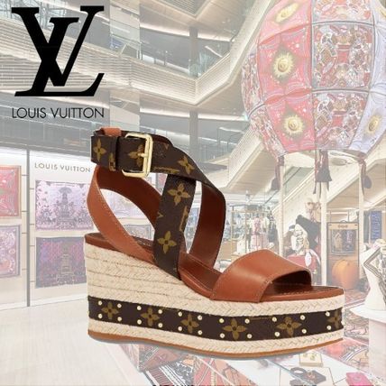 Louis Vuitton Monogram Open Toe Casual Style Leather Elegant Style Logo 1A63W8 