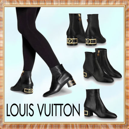 Louis Vuitton Plain Leather Elegant Style Logo Mid Heel Boots 