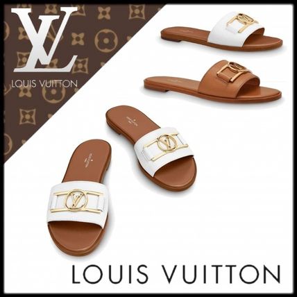 Louis Vuitton 2020 SS Open Toe Blended Fabrics Leather Elegant Style Mules Logo 1A64ZO 1A650I 