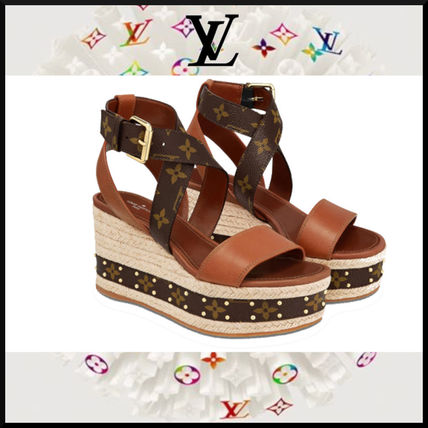 Louis Vuitton 2020 SS Monogram Open Toe Casual Style Leather Block Heels 1A63W6 