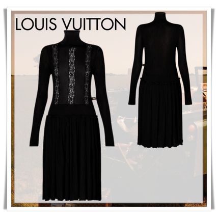 Louis Vuitton 2020 SS Thin Rib Wool Knit Lace Insert Dress 1A83J5 