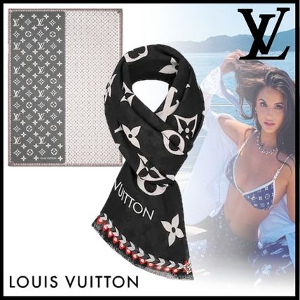 Louis Vuitton 2020 21AW Monogram Wool Fringes Logo Knit  Fur Scarves M76499 