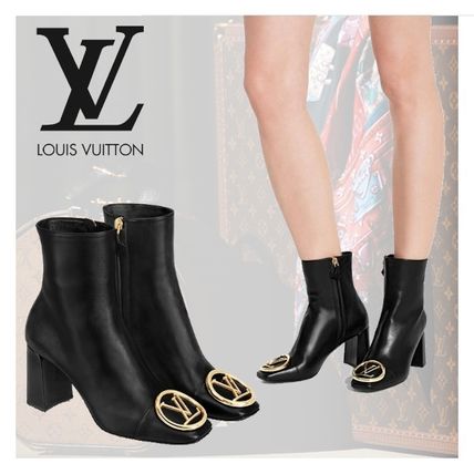 Louis Vuitton 2019 20AW Square Toe Casual Style Plain Leather Block Heels 1A5BP4 