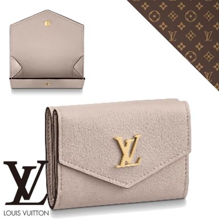 Louis Vuitton LOCKME 2019 20AW Plain Leather Folding Wallet Small Wallet Logo M69340 